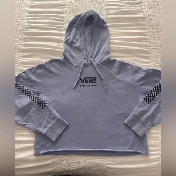 Vans Tops - Vans cropped periwinkle Hoodie with Black Checkered Sleeve size large